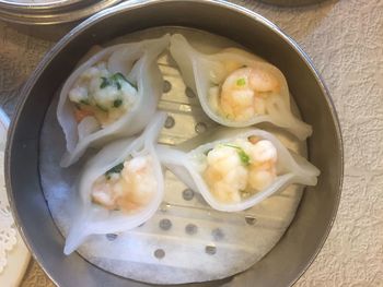 High angle view of food in plate on table