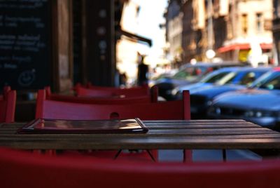 Close-up of car on city street