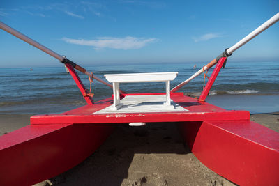 Rescue rowing catamaran on the sand