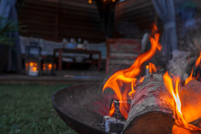 Close-up of bonfire at night