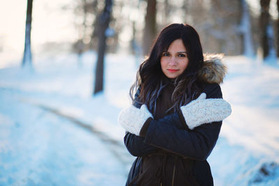 Portrait of young woman in winter