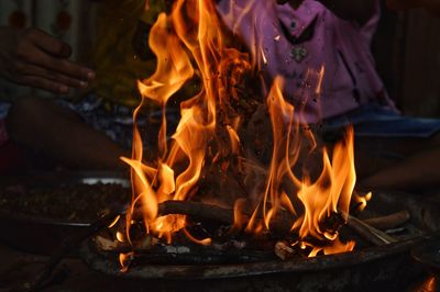 Close-up of burning firewood