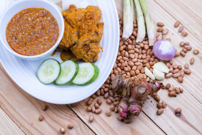 High angle view of vegetables in bowl on table