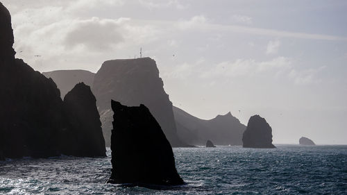 Scenic view of sea and rock formation against sky