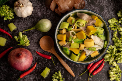 High angle view of fruits in bowl