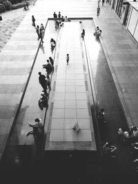 High angle view of people on floor