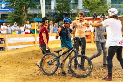 People riding bicycle