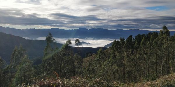 Panoramic view of landscape and mountains against sky