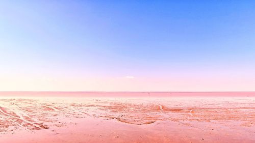 Scenic view of beach against clear blue sky
