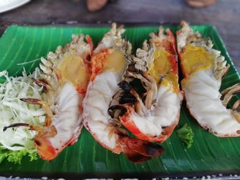 High angle view of fish in plate