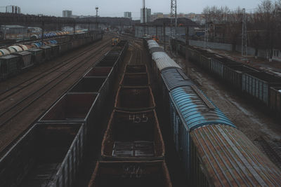 Railroad tracks along buildings