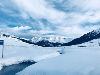 Scenic view of snowcapped mountains against sky