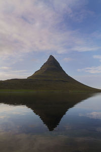 Reflection of mountain in lake against sky