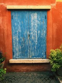 Closed door of building