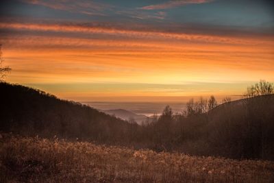 Scenic view of field against sky during sunset