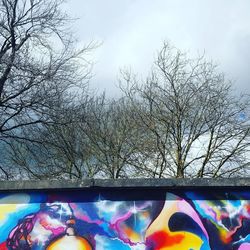 Close-up of birds on tree against sky