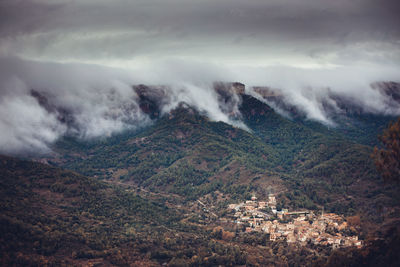 High angle view of land against sky