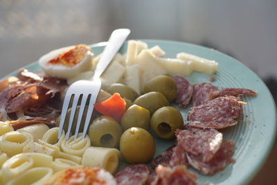 Close-up of breakfast served on table