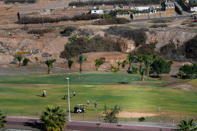 High angle view of golf course