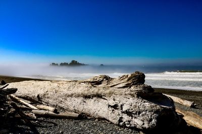 Scenic view of sea against clear blue sky