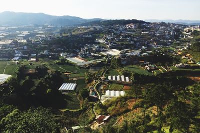 High angle view of cityscape against sky