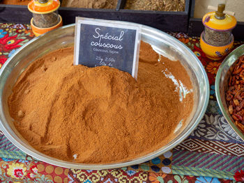 High angle view of spices on table at market