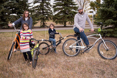 Family riding bicycles