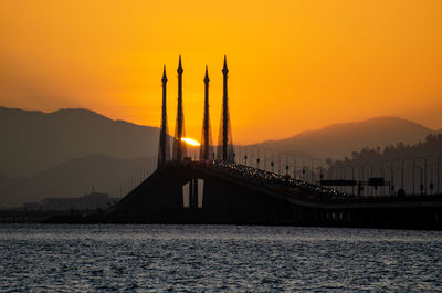 Scenic view of sea against orange sky