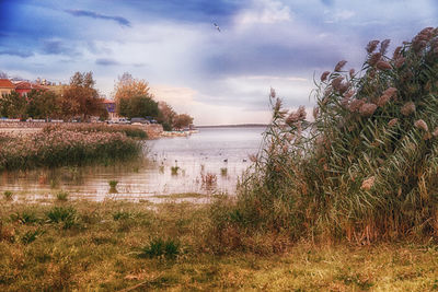Scenic view of lake against sky