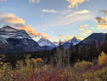 Scenic view of mountains against sky during sunset