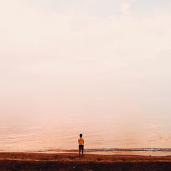 Rear view of woman standing on beach