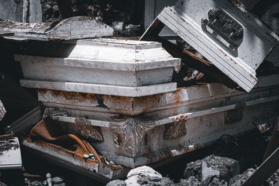 High angle view of abandoned metallic structure