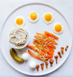 High angle view of food in plate on table