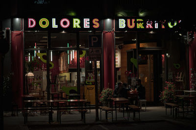 View of illuminated restaurant at night