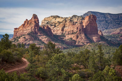 Rock formations on landscape against sky