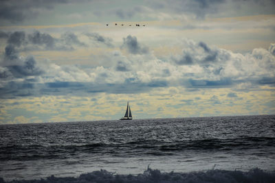 Sailboat in sea against sky