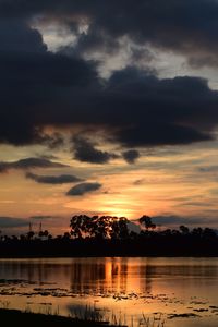 Scenic view of lake against sky during sunset