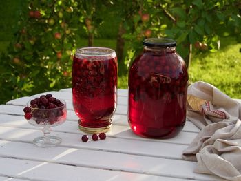 Close-up of drink on glass table