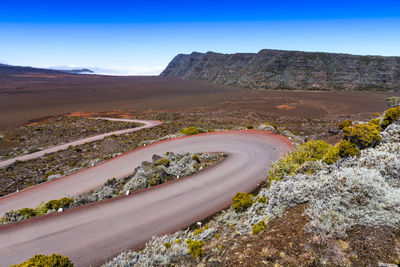 Scenic view of landscape against clear blue sky