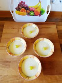 High angle view of fruits served on table