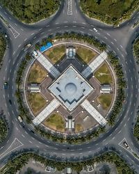 Aerial view of street in city