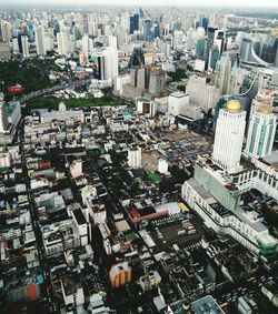 High angle view of city buildings