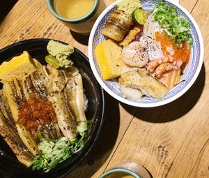 High angle view of food in bowl on table