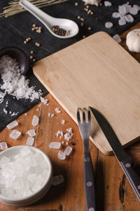 High angle view of food on table