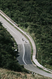 High angle view of vehicles on road