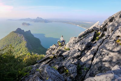 Panoramic view of rocks and mountains against sky
