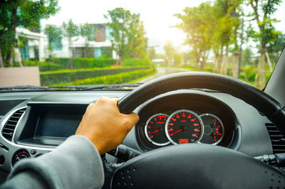 Cropped image of man driving car