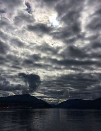 Scenic view of sea against storm clouds