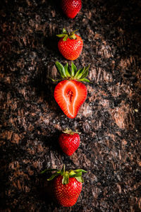 Directly above shot of strawberries in heart shape