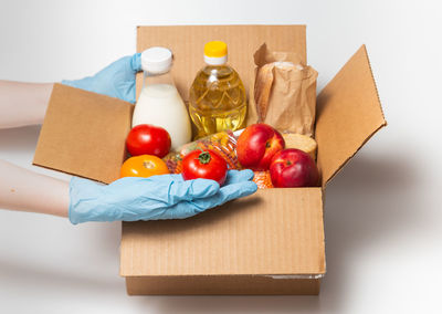 Close-up of christmas presents against white background